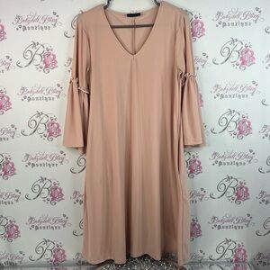 Nina Leonard dress bell bottom sleeves flared flare Soft Pink Long Sleeve Dress